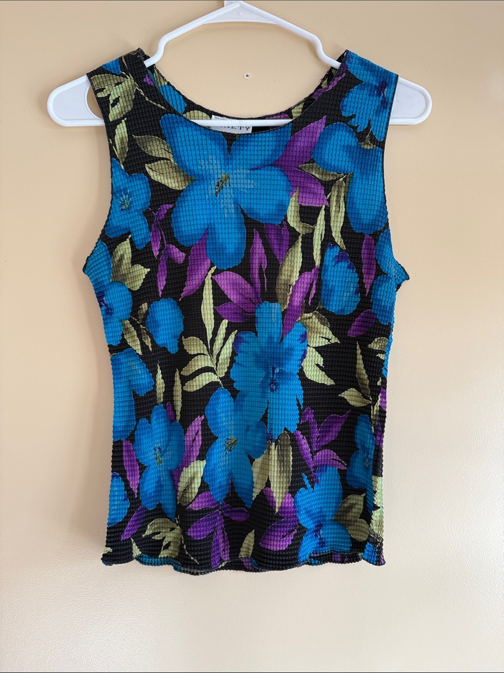 Ninety Black Tank Top with Blue & Purple Floral Print